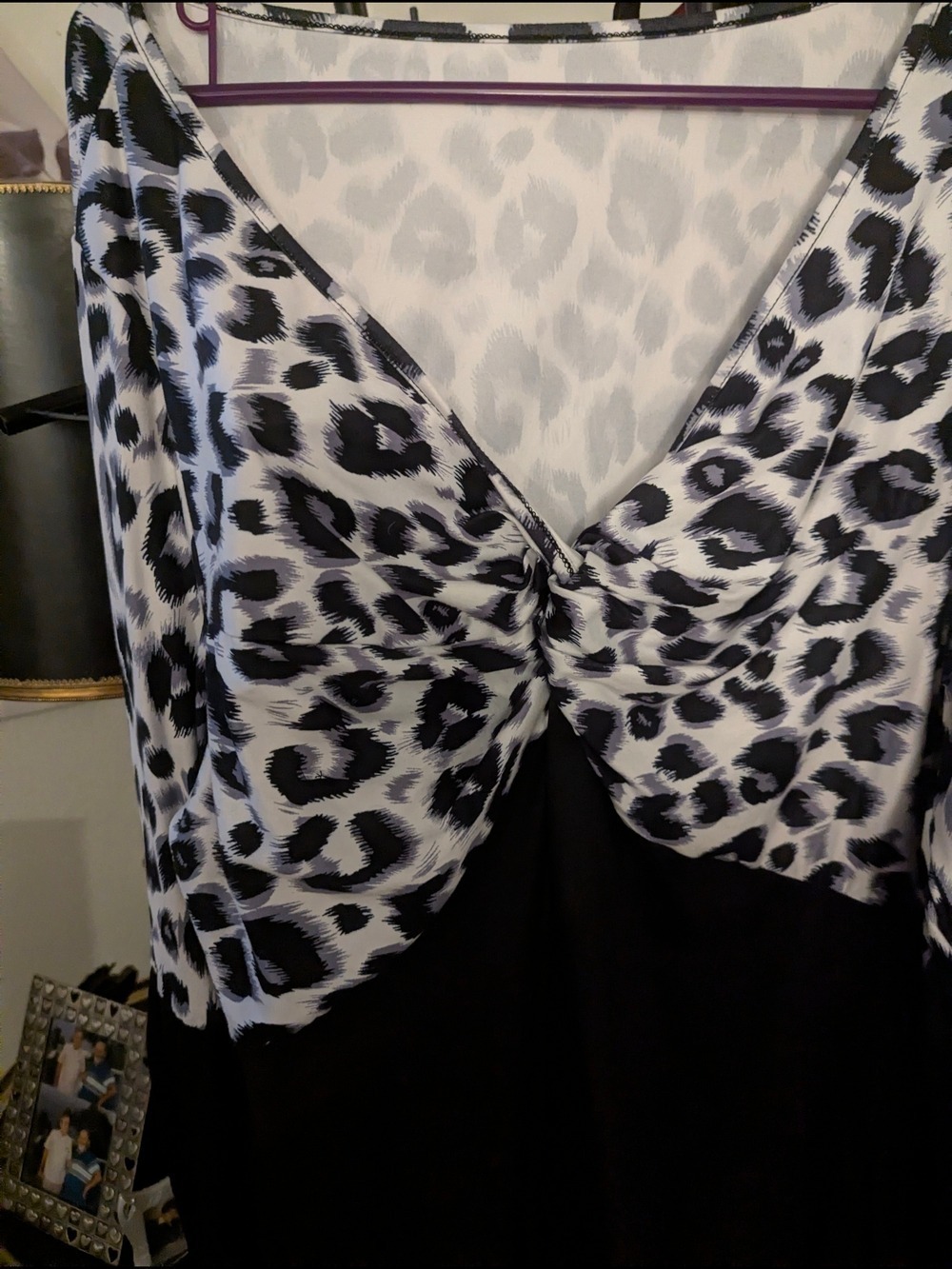 Black and White Leopard Twist-Front Top - Picture 3 of 5